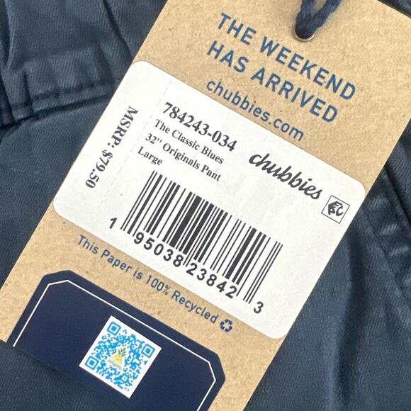 Chubbies Navy The Classic Blues 32" Original Stretch Twill Pants Size L - Picture 6 of 11